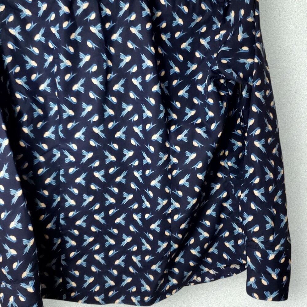 Lands End Button-Down Shirt Blue Supima & White Bird Print Long Sleeve 6P - Picture 5 of 9